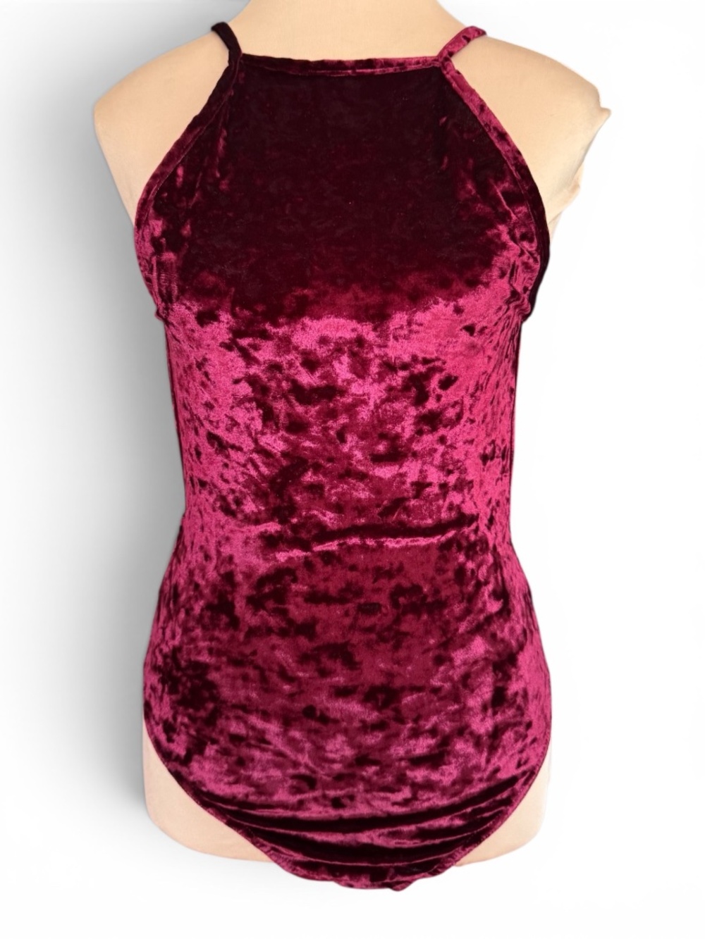 PRETTYLITTLETHING Burgundy Crushed Velvet Open Back Bodysuit US 0